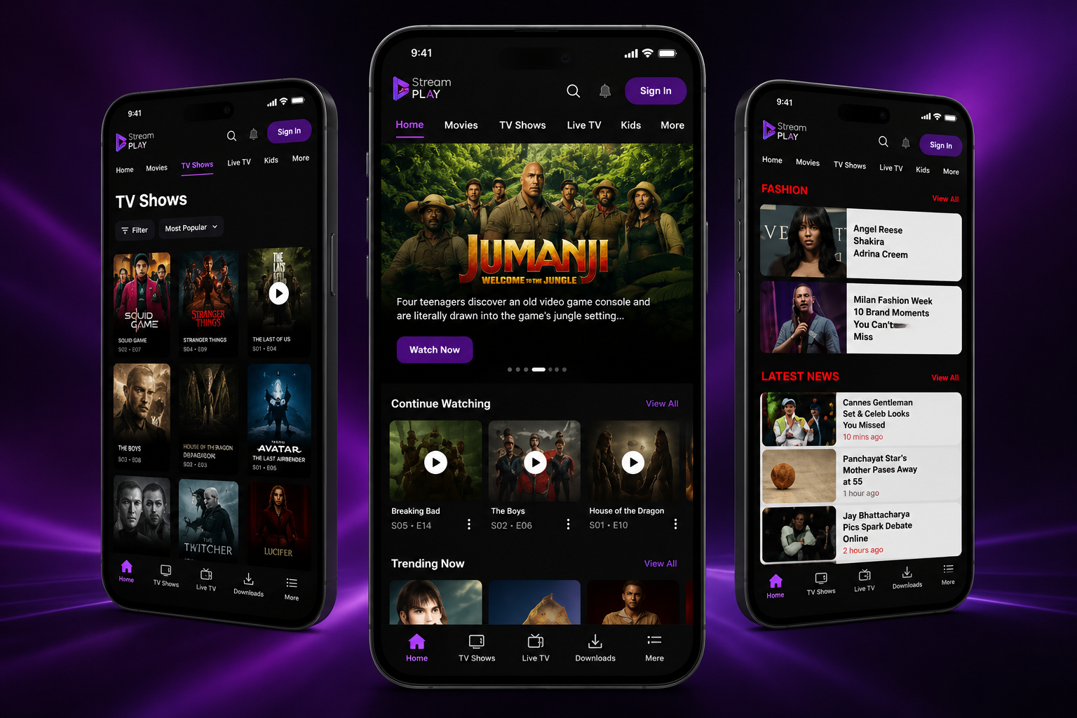StreamPlay mobile and TV apps